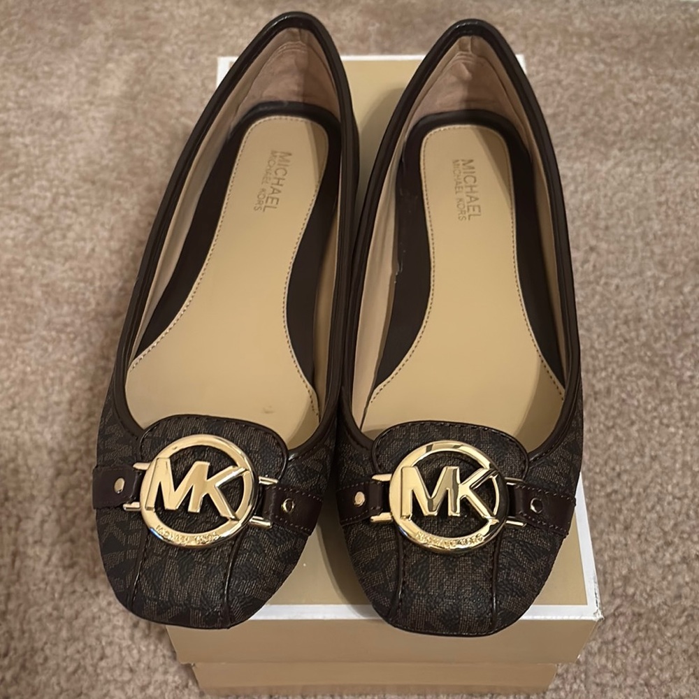 Michael Kors Brown Quilted Loafers with Gold Medallion